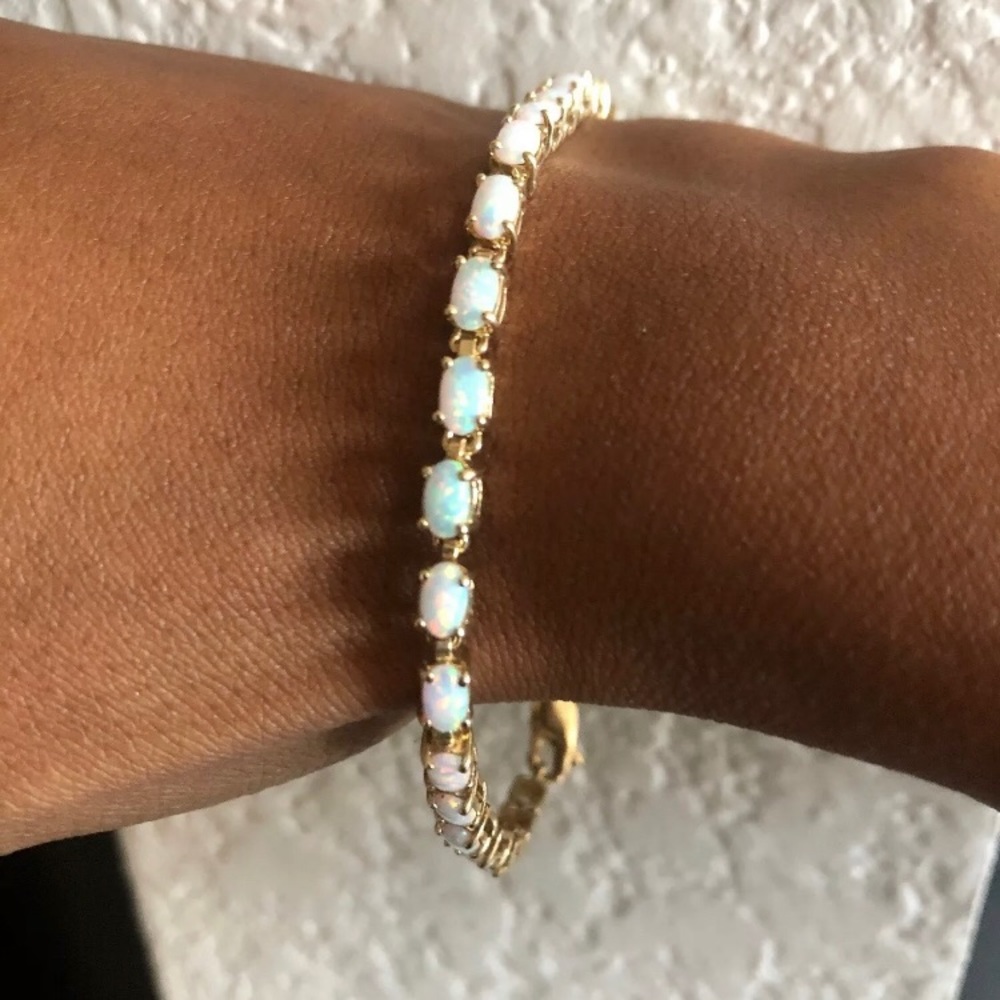 14k Yellow Gold 3.8 mm Wide Lady’s Opal Bracelet